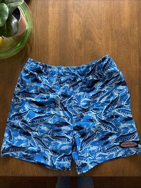 Vineyard Vines Boys Blue Shark Print Swim Trunks